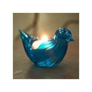  Aqua Blue Glass Bird Candleholder   Set of 2