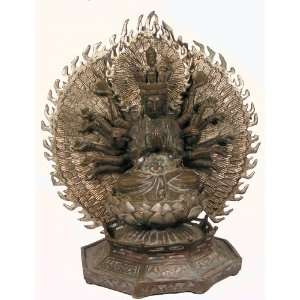  Tibetan Silver Bronze Statue 2 Piece Avalokiteshvara 