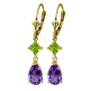   14k Gold Leverback Earrings with Genuine Amethysts & Peridots Jewelry