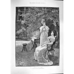  1892 CONFIDENCE YOUNG WOMEN TALKING GARDEN FLOWERS