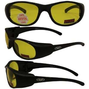  Bond Matte Black Motorcycle Glasses Anti fog Yellow Lenses 