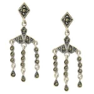   Sterling Silver Marcasite Chandelier Hanging Circles Earrings Jewelry
