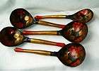 russian russia khokhloma 5 pc spoon hand painted wood aeroflot