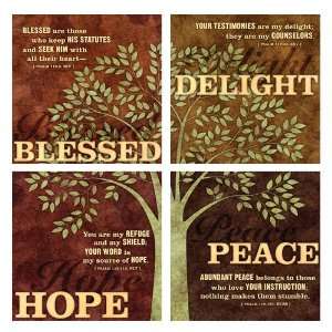  Blessed Delight Hope Peace Psalm 119 Tree Art Four Piece 