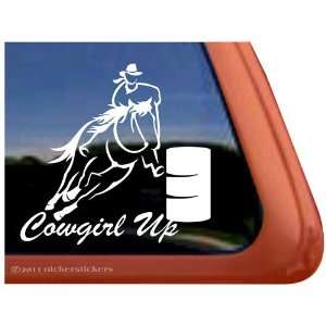  COWGIRL UP Barrel Racing Horse Trailer Vinyl Window Decal 