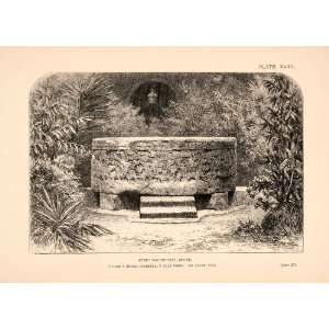  1883 Wood Engraving Aztec Sacrificial Stone Ancient Mexico 