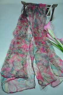 New Silk Scarf Shawl Wrap Hijab Pink Green Floral II  