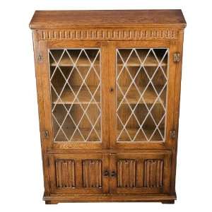  Antique English Oak Linenfold Glass Bookcase Furniture 