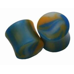 UV  Active Resin Batik Plug in Yellow and Blue, in 00g (Gauge), Sold 