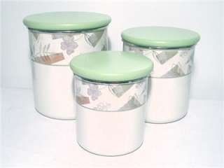 CORELLE TEXTURED LEAVES 6 pc METAL & WOOD CANISTER SET  