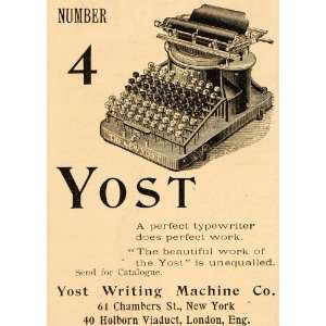  1896 Vintage Ad Yost No. 4 Typewriter Antique Machine 