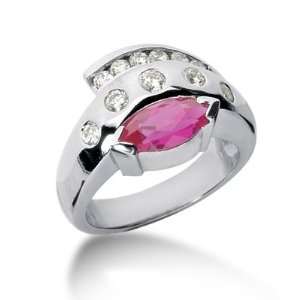  1.45 Ct Diamond Ruby Ring Engagement Marquise Cut Channel 