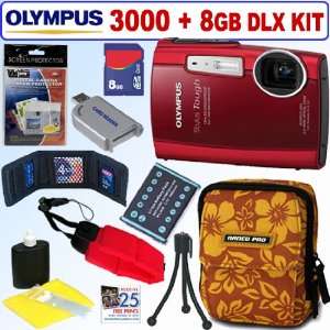  Olympus Stylus Tough 3000 12 MP Digital Camera (Red) + 8GB 