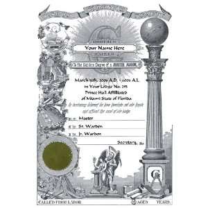  Personalized Prince Hall Master Mason Masonic Certificate 