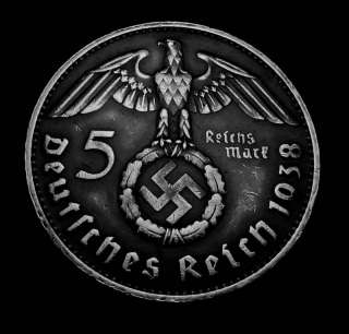   Hindenburg GERMANY 1938 D SILVER 5 MARK HITLER NAZI 1 COIN WWII  