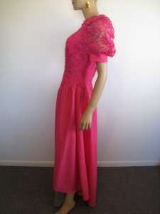Vtg 80s HOT Pink ALFRED ANGELO Lace FISHTAIL Bridesmaid PROM Party 