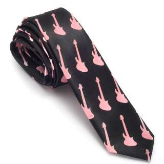 TRENDY R&B Slim Skinny Thin GUITARS Black Retro Tie NEW  