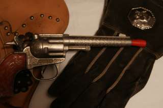   Diecast Toy Pistol Cap Gun with holster & Gloves all original  