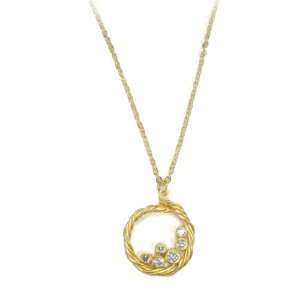  Gold Birds Nest Pendant with Crystal Stones   Made in 