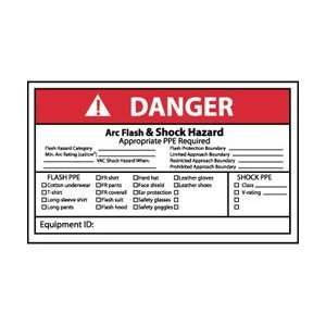 DGA65AP   Danger, Arc Flash & Shock Hazard, 3 X 5, Pressure 