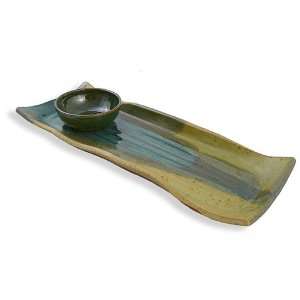 Perfectly Versatile Ceramic Serving Tray with Dip Bowl, 14.5 x 5.5 
