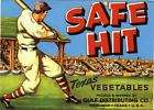 TEXAS CRATE LABEL VEGETABLE SAFE HIT BASEBALL PLAYER