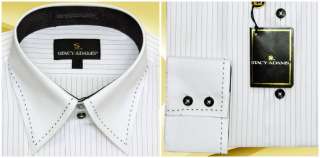 16.5 36/37 WHITE PINSTRIPE STACY ADAMS STITCH COLLAR & CUFF CASUAL 