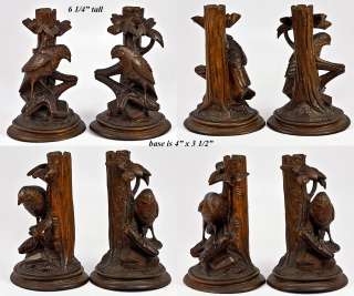 Antique Hand Carved Wood Black Forest Candlestick Pair, Animalier 