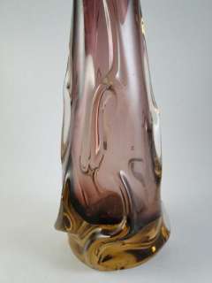   Hand Blown Amethyst Glass Amber Art Table Vase USA Unsigned Old  