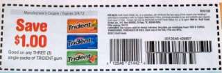 10)$1.00/3 Trident Gum Coupons MAR 4 #305 51  