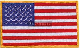 USA American Embroidered JUMBO Flag Patch Gold Border (Item #1582)