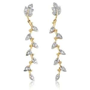   Gold Vine and Leave 0.10 ctw Diamond Linear Drop Earrings Jewelry