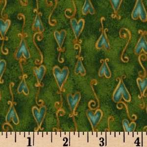  42 Wide Love Is Hearts Green Fabric By The Yard Arts 