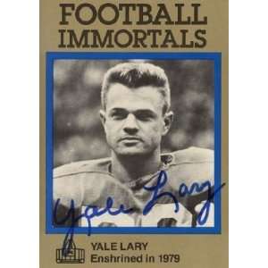 Yale Lary Autographed Football Immortals Card #66   Detroit Lions