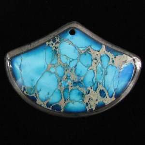  49mm blue variscite intarsia fan shape pendant bead