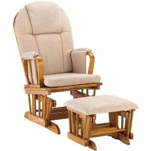  Round Back Glider and Ottoman with Pecan Wood and Beige 