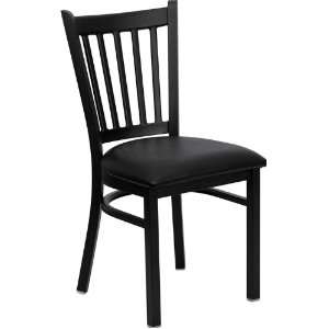  Black Vertical Back Metal Restaurant Chair with Black 