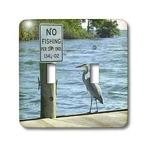  Florene Birds   No Fishing Sign With Greater Heron   Light 