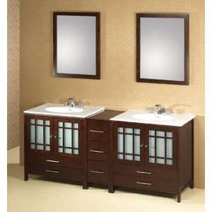   Vanity with Center Drawer Bank 2 Ceramic Sinktops and 2 Mirrors Dark