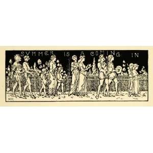  1920 Wood Engraving Henry Ryland Art Medieval Carolers 