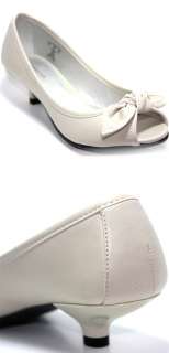 Beige Faux Leather Casual Open Toe Bow Flats Size 5  