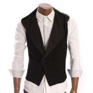 DOUBLJU Mens 2 Button Hood Vest Jacket BLACK (VAK02)  