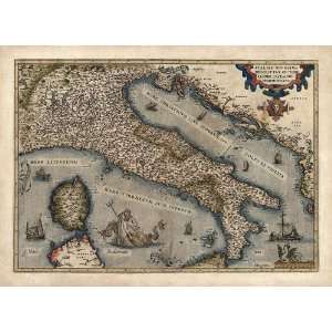 Antique Map of Italy (1570) by Abraham Ortelius (Archival Print 