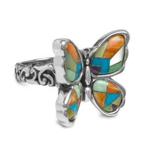 Carolyn Pollack Sterling Silver Multi Gemstone Mariposa Butterfly Ring