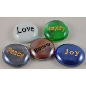  Set of 5 Glass Word Stones Peace, Love, Joy, Harmony 