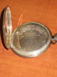 Antique Silver Pocket Watch Ancre De Precision 15 Rubis  