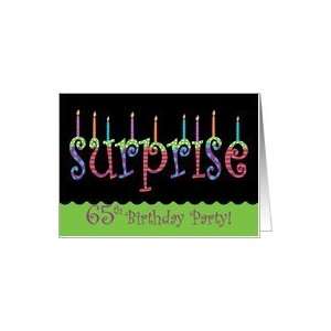 65 Birthday Surprise Party Invitation Bright Colors Card