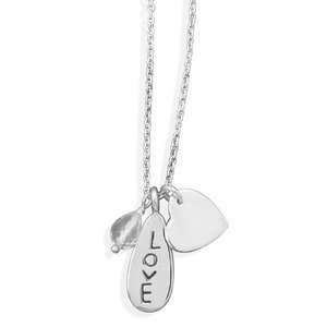  Love Heart Charm and Clear Quartz Bead Necklace Sterling 