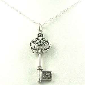  Antique Inspired Ornate Victorian Key Necklace Sterling 