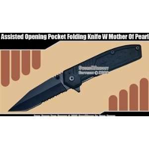Assisted Opening Pocket Folding Knife w/ Black Mother Of Pearl Handle 